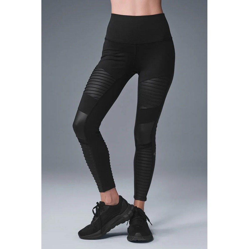 Alo Yoga High Waist‎ Moto Leggings Womens XS Black Mesh Panel 7/8 Athleisure